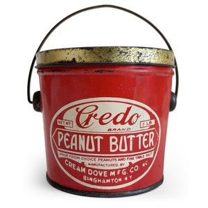 Vintage Peanut Butter Tin, Credo Peanut Butter Pail, General Store Advertising Tins, Decorative Blue Tin, Antique Food Can, Kitchenalia