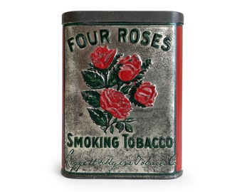 Vintage Tabakdose, vier Rosen Taschentabakdose mit flacher Oberseite, Tabakwerbung, antike Dosen, Metalltabakdose