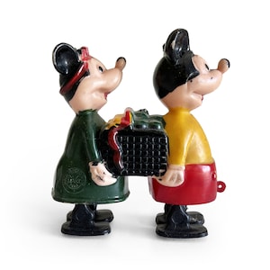 Vintage Mickey Mouse and Minnie Mouse Ramp Walker, Louis Marx Company, Walt Disney Walkie, Plastic Pull Toys, Cartoon Toy, Kids Room Decor