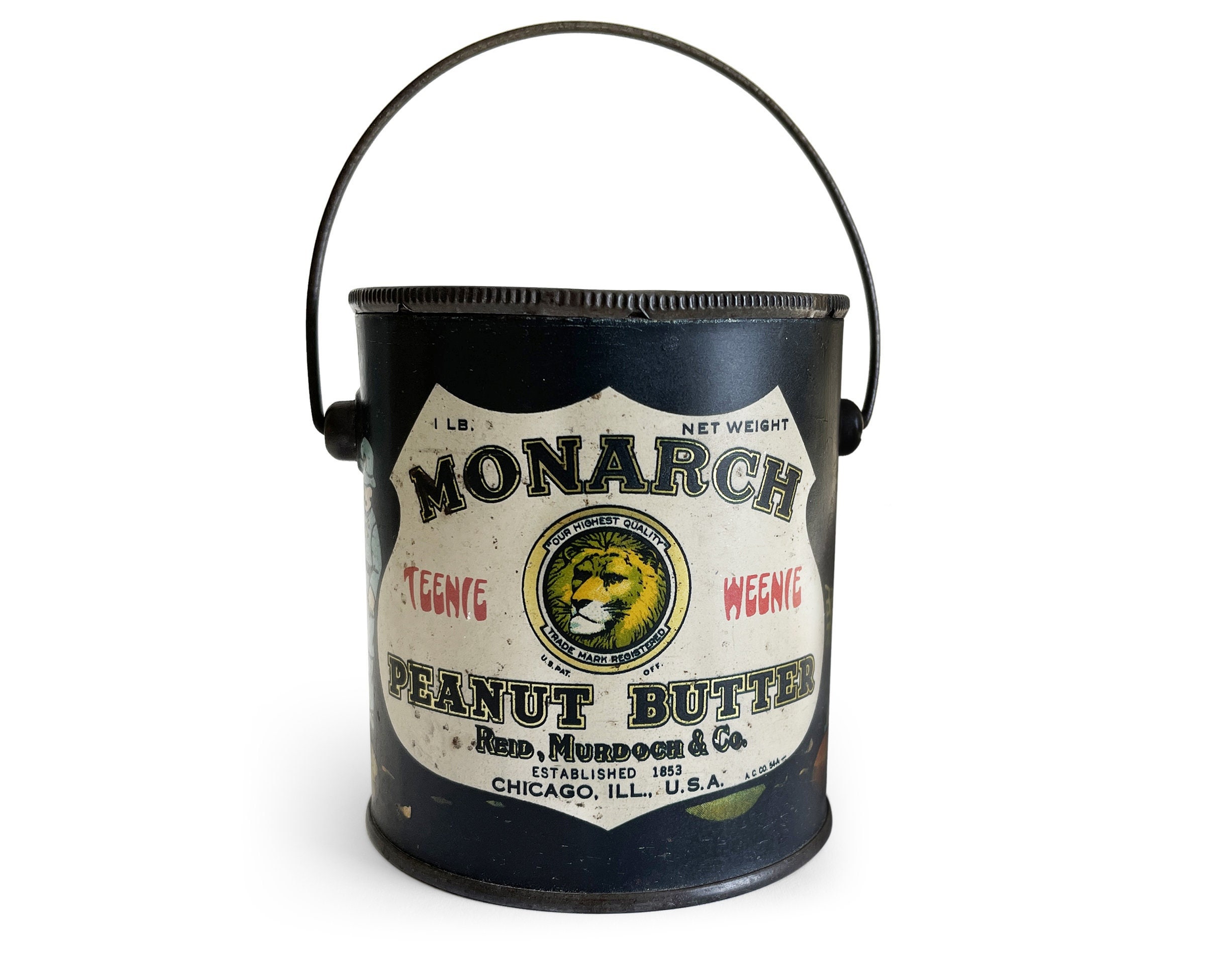 Vintage Monarch Teenie Weenie Peanut Butter Tin Pail, General Store Advertising Tins, Rustic Decorative Tin, Antique Food Can