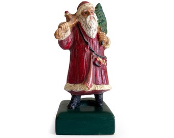 Vintage Weihnachtsmann Figur, Weihnachtsdekoration, kleiner Belsnickle Polyresin Weihnachtsmann, alter Heiliger Nick Feiertagsverzierung