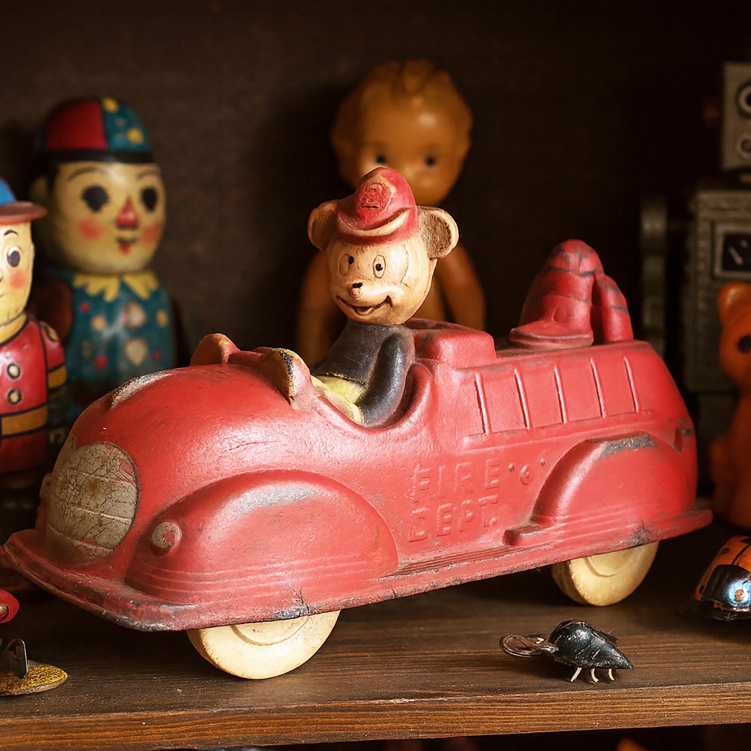 Vintage 1930s Mickey Mouse Fire Truck Sun Rubber Push Toy, Walt