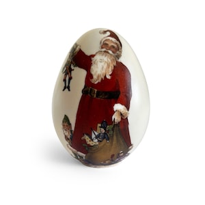 Vintage Eggzakly Santa Claus Porcelain Egg, Hand Painted Christmas Decoration, Old Saint Nick Holiday Ornament, Xmas Collectible