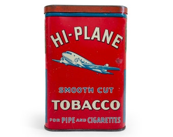 airplane cigarettes Vintage Hi-Plane Dual Engine Pocket Tobacco Tin with Tax Stamp, Rustic  General Store Advertising Collectible Can