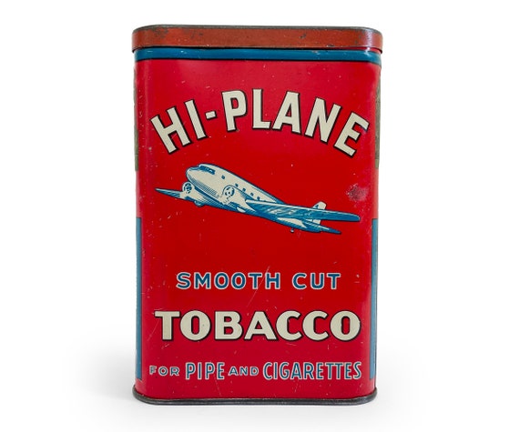 Vintage Hi-plane Dual Engine Pocket Tobacco Tin With Tax Stamp, Rustic  General Store Advertising Collectible Can