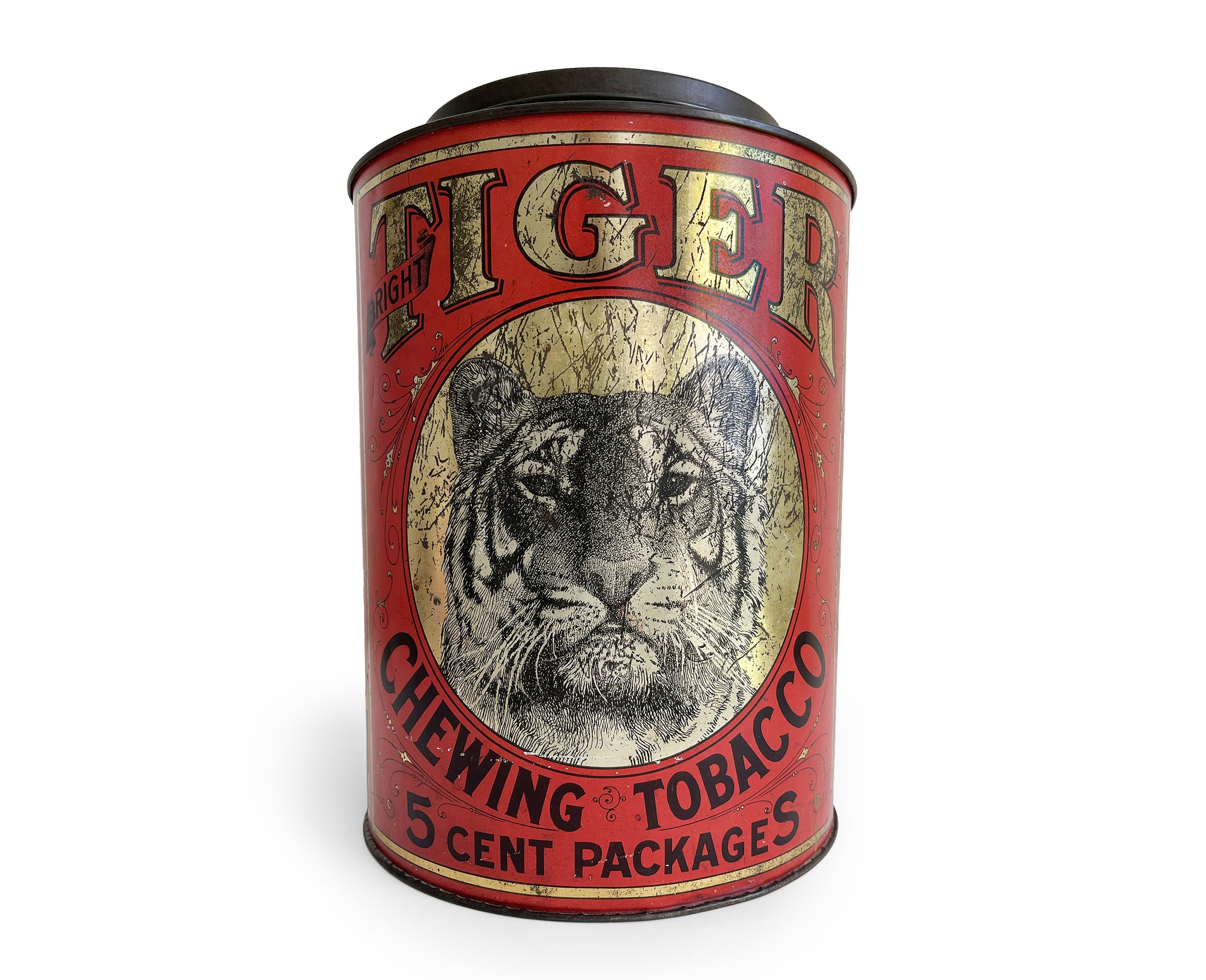 Vintage Tobacco Tin, Tiger Chewing Tobacco Canister, Tobacco