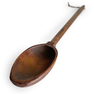 Antique Primitive Hand Carved Wooden Spoon, Long Wooden Cooking Spoon, Kitchenalia, Vintage Kitchenware, Rustic Kitchen Utensil, Folk Art