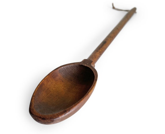 Antique Primitive Hand Carved Wooden Spoon, Long Wooden Cooking Spoon, Kitchenalia, Vintage Kitchenware, Rustic Kitchen Utensil, Folk Art