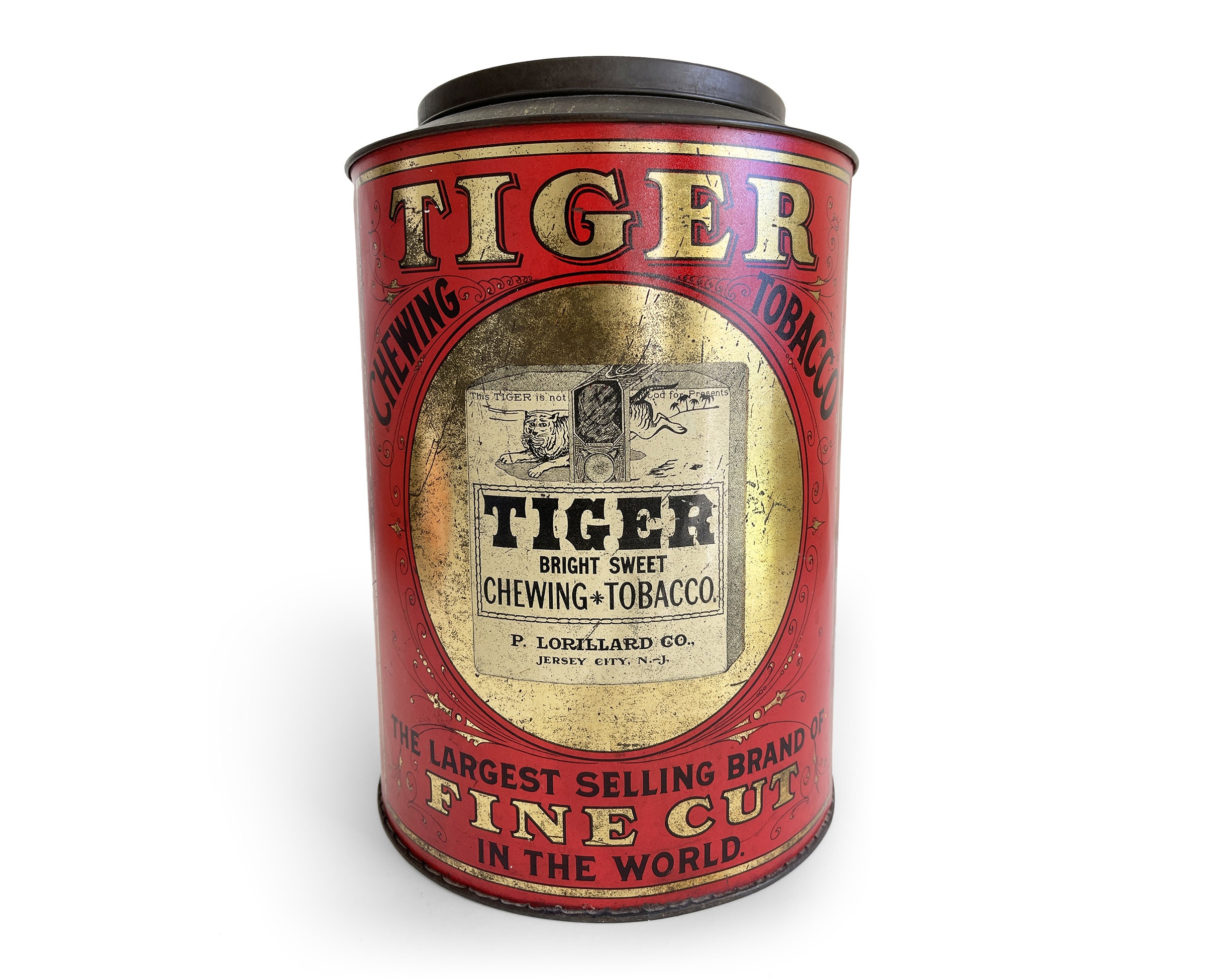 Vintage Tobacco Tin, Tiger Chewing Tobacco Canister, Tobacco