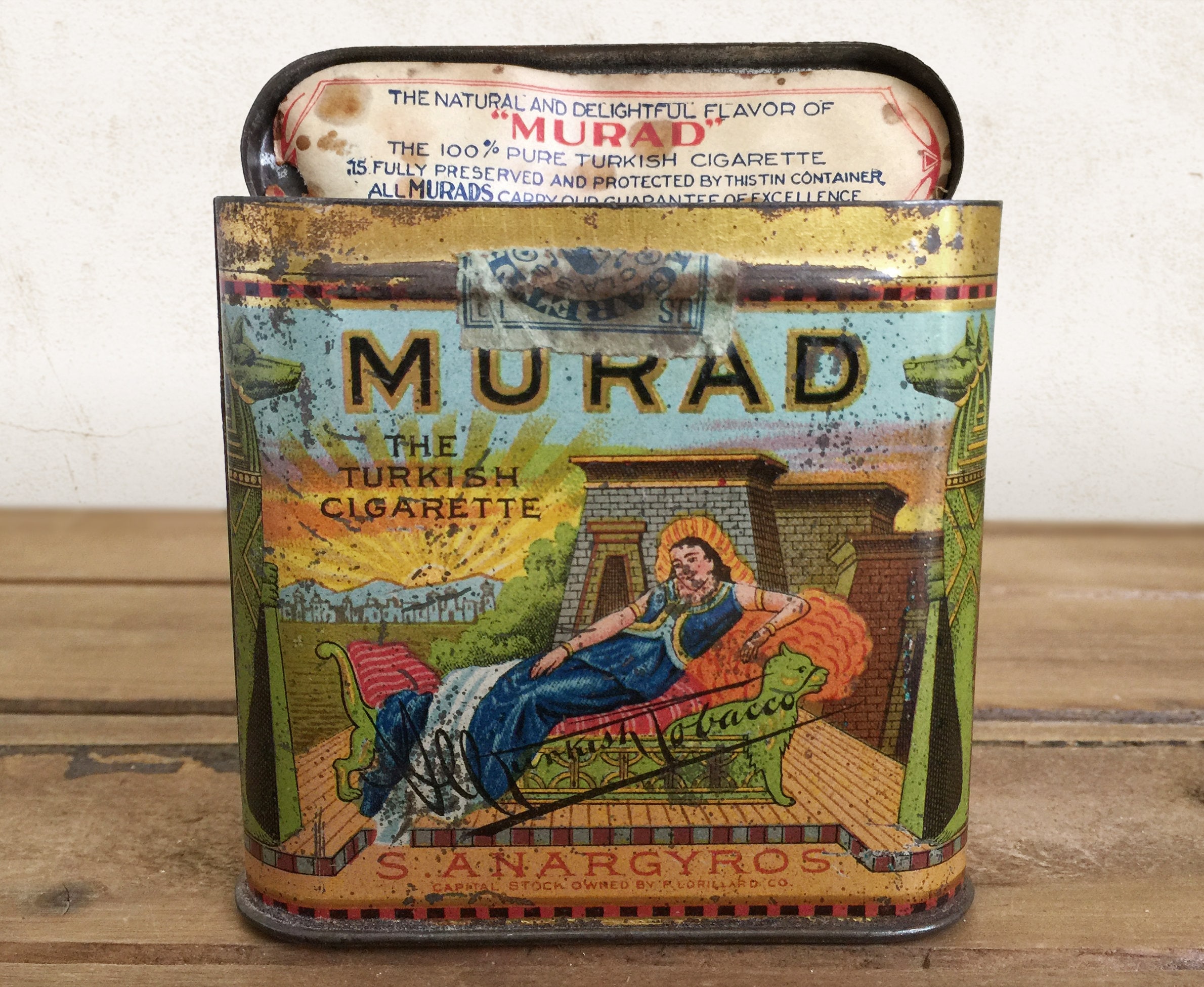 Vintage Tobacco Tin, Murad Turkish Tobacco Pocket Can With