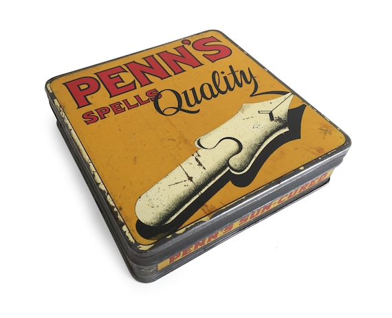 how do you spell tobacco Vintage Penn's Spells Quality Tobacco Can, Tax Stamp, Rustic General Store  Advertising Tin Storage Box, Metal Container, Collectible