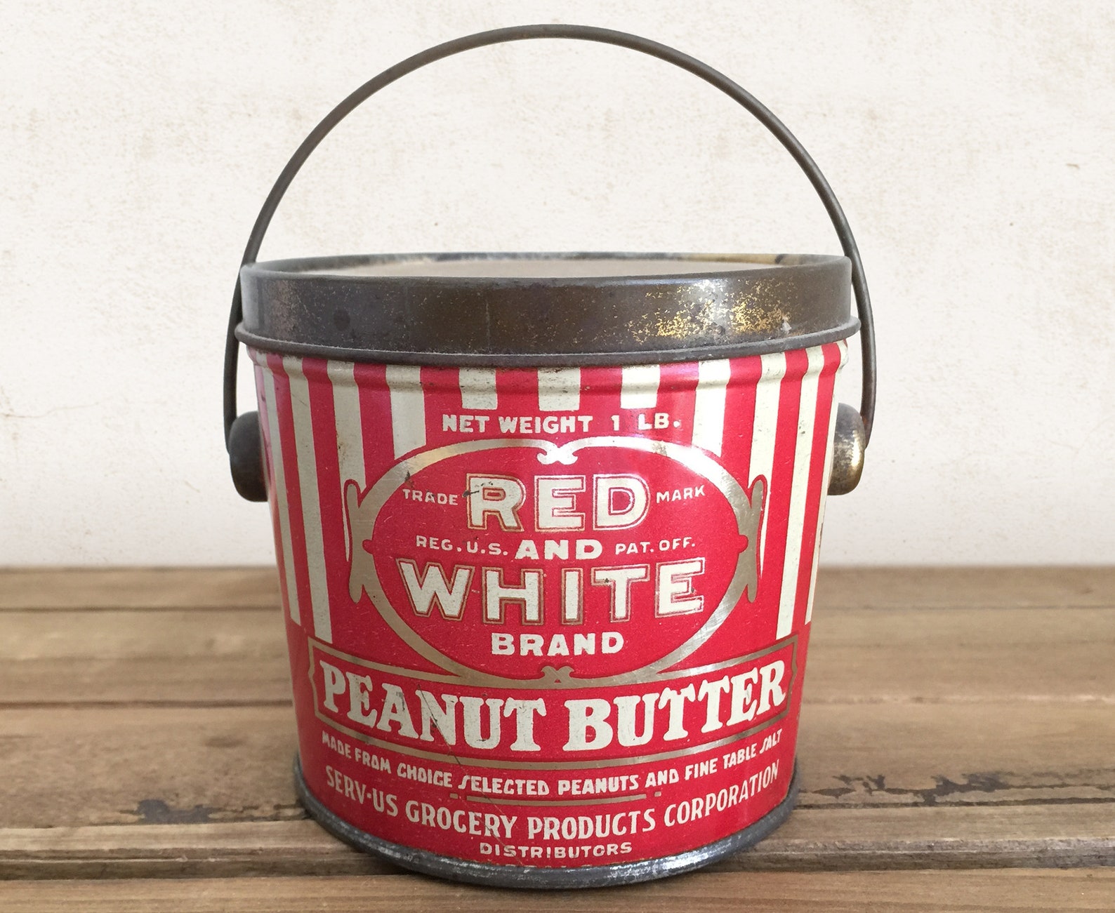 Vintage Peanut Butter Tin Red and White Brand Peanut Butter Etsy