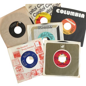 Vintage Vinyl Record, 45 Records with Sleeves, Retro Rock and Roll, Country Music, Vinyl Covers, Grab Bag, Lot of 6, Music Lover Gift