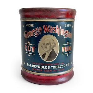 Vintage George Washington Cut Plug Tobacco Tin with Round Lid, Antique Advertising Canister for Rustic General Store or Home Decor