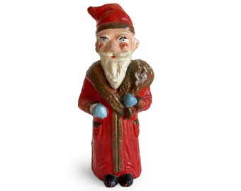 Antike Belsnickle Weihnachtsmann Pappmaché Figur, Vintage Weihnachtsdekor, St. Nikolaus, altes Ferienhaus Akzente