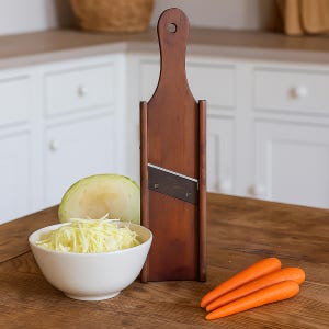 Antique Cabbage Shredder: Vintage Rustic Vegetable Hand Grater, Primitive Wooden Mandoline Slicer
