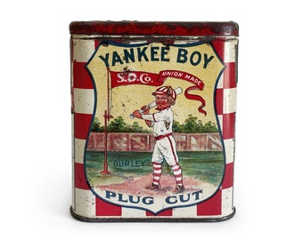 Vintage Yankee Boy Tobacco Tin Blond Boy Variation, Antique General Store Advertising Can for Rustic Home and Display Decor