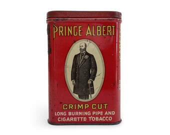 Vintage Tabakdose, Prince Albert Pocket Tabakdose, Tabakwerbung, Gemischtwarenladendosen, rustikales Dekor, rote Metalldose, Stash Box