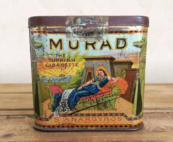 old cigarette tins value Vintage Murad Tobacco Tin, Turkish Cigarette Case, Advertising Collectible