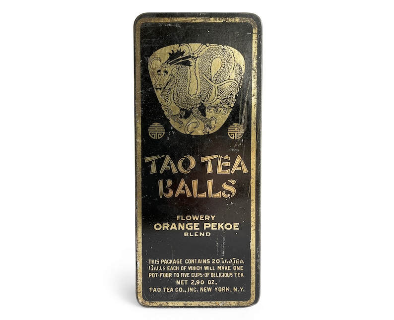 Vintage Tao Tea Balls Tin, Orange Pekoe Tea Can, Food Advertising, Tea Storage Box, Asian Decorative Tins, Tea Caddy, Kitchen Decor image 1