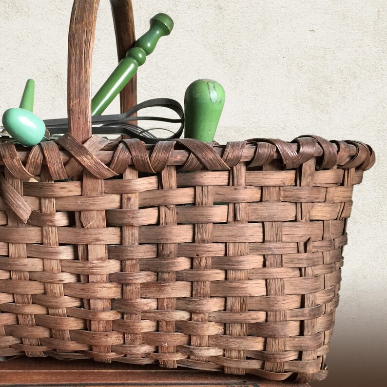 Primitive Wood Splint Basket Antique Woven Slat Gathering Etsy