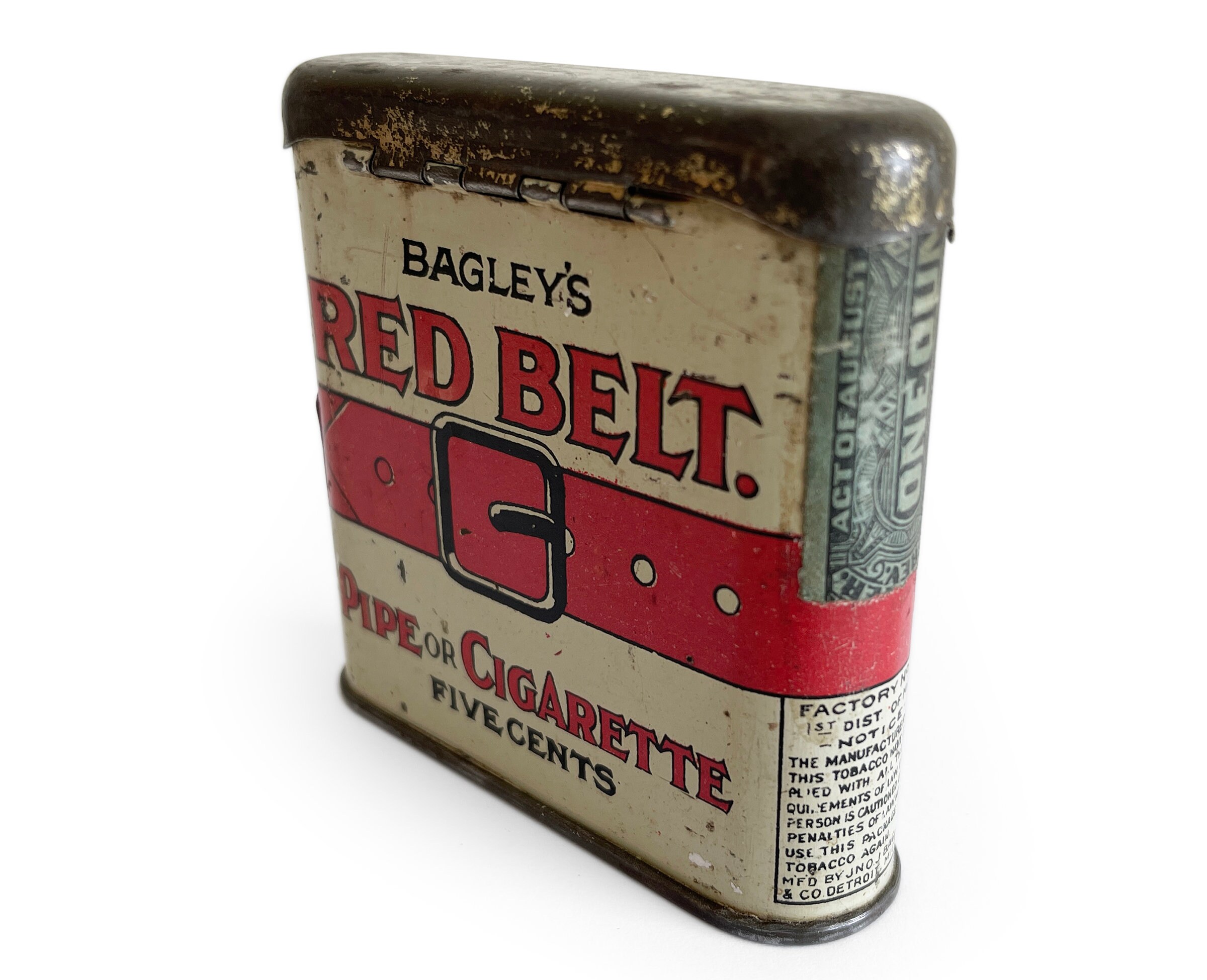 Vintage Bagley's Red Belt Pocket Tobacco Tin, Pipe or