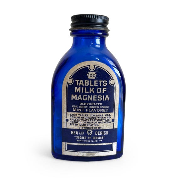 Vintage Cobalt Blue Glass Medicine Bottle, Rea & Derick Label, Bathroom Decor