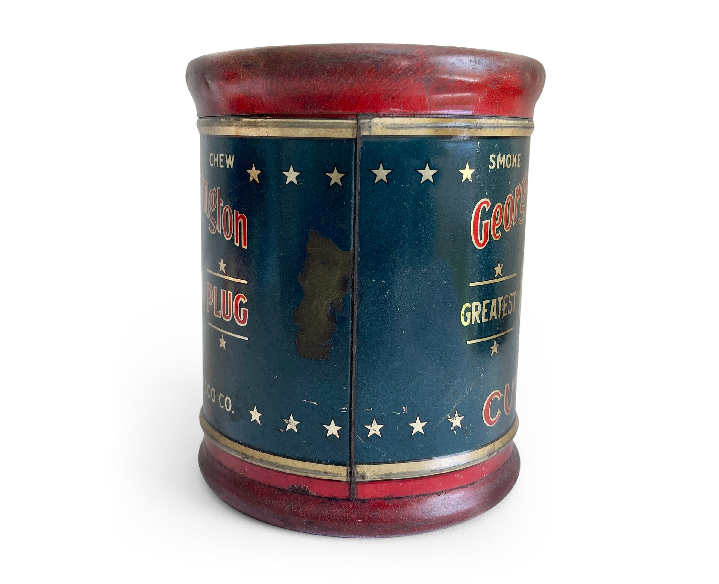 Vintage George Washington Cut Plug Tobacco Tin With Round Lid