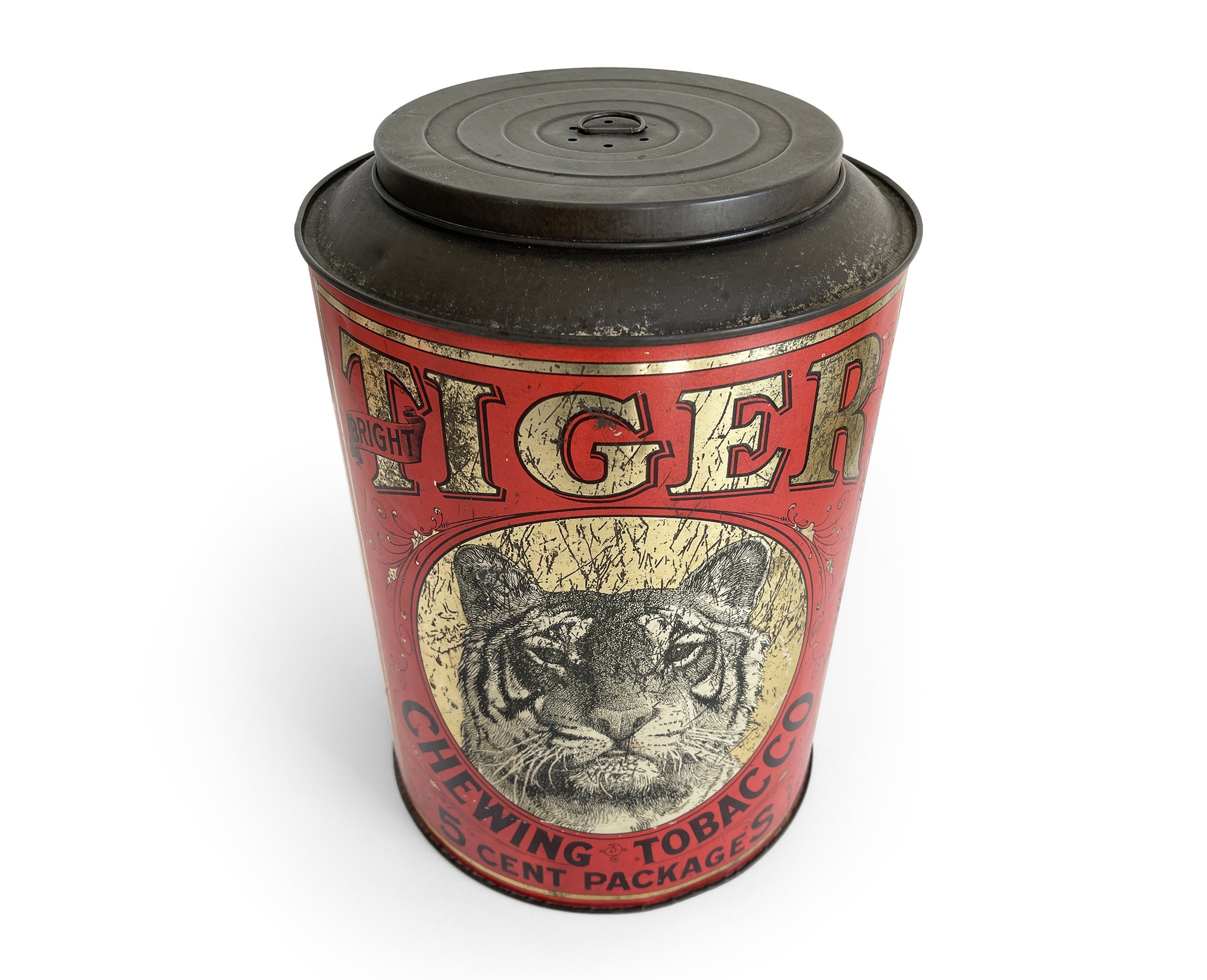 Vintage Tiger Chewing Tobacco Tin Canister, General Store Advertising  Display
