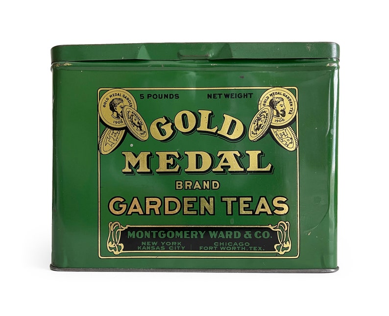 Vintage Gold Medal Tea Tin: Rustic Kitchen Storage, Antique Large Metal ...
