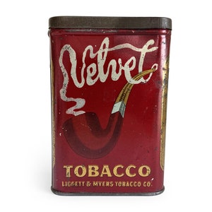 Vintage Samt Tasche Tabak Dose, Werbung Sammlerstück, rustikale rote Metall Zigarettenetui, Stash Box