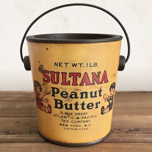Vintage Peanut Butter Tin, Sultana Peanut Butter Pail 1 LB, General Store Advertising Tins, Antique Food Can, Decorative Tin, Home Accents