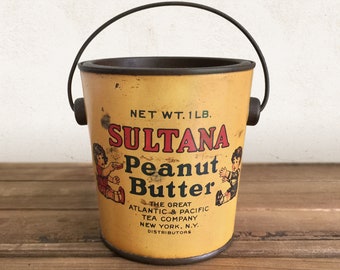 Vintage Peanut Butter Tin, Sultana Peanut Butter Pail 1 LB, General Store Advertising Tins, Antique Food Can, Decorative Tin, Home Accents