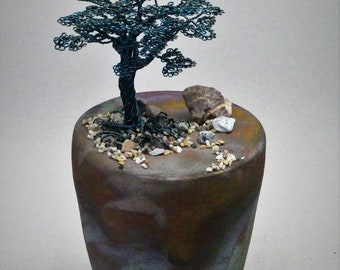 Raku Fired Ceramics, Twisted Wire Trees, T-2