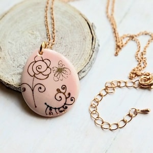 Porcelain Pendant, Porcelain Necklace, Flower Pendant, Ceramic Jewelry!