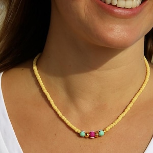 Pastle Yellow Seed Bead Necklace, Handmade Necklace!