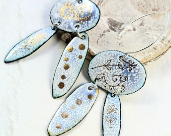 Glass Enamel Drop Earrings, Periwinkle Blue , Organic Style Enamel Earrings!