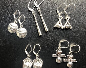 Baseball Earrings with Gold-tone or Silver-plated Leverbacks