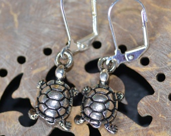 Turtle Earrings, Silver-Tone Finish, Leverback
