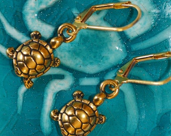 Turtle Earrings, Gold-Tone Finish, Leverback