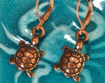 Turtle Earrings, Copper-Tone Finish, Leverback