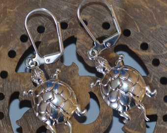 Turtle Earrings, Silver-Plated Leverback