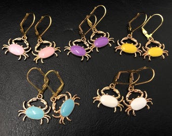 Rosie's Enamel Crab Earrings, Gold-tone Leverbacks, in Assorted Colors