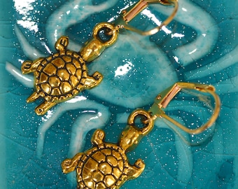 Turtle Earrings, Gold-Tone Finish, Leverback