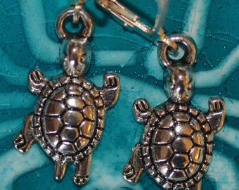 Turtle Earrings, Silver-Tone Finish, Leverback