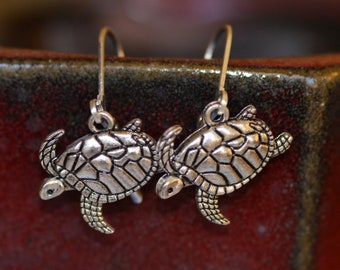 Sea Turtle Earrings, Silver-Tone Finish, Leverback