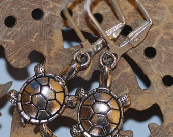 Silver-Tone Turtle Leverback Earrings, Limited Edition