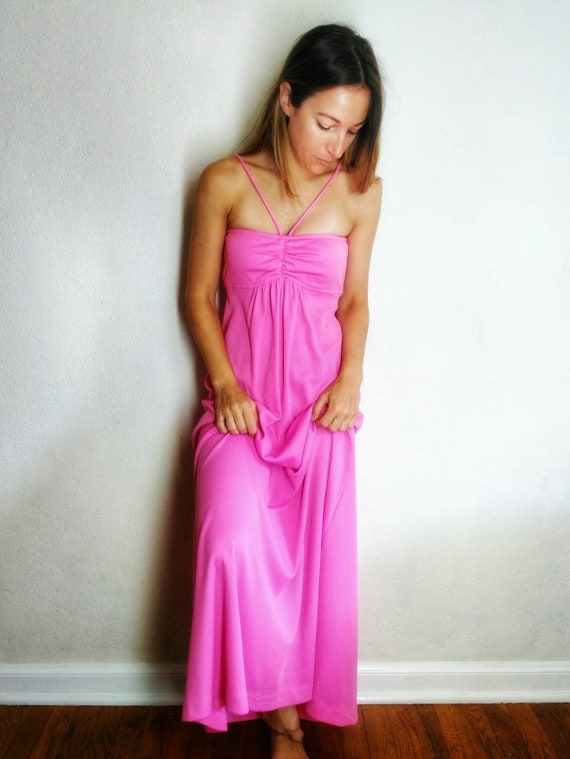 1970s Pink Goddess Dress, Grecian Maxi, 1970s Boh… - image 2