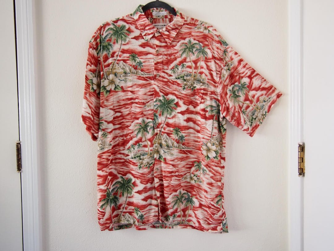 vintage red hawaiian palm mens button shirt 100% cotton ,,, L main image 0