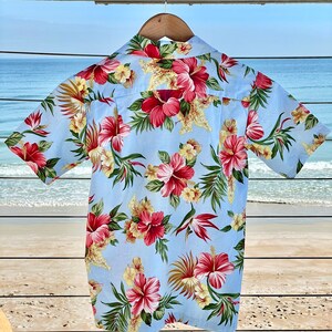 Vintage Hawaiian Shirt, Red and Yellow Hibiscus, Size Xs, Aloha Shirt